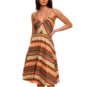 Hutch Teyana Geometric Print Sleeveless Sun Dress Smocked Back V-Neck Size 4